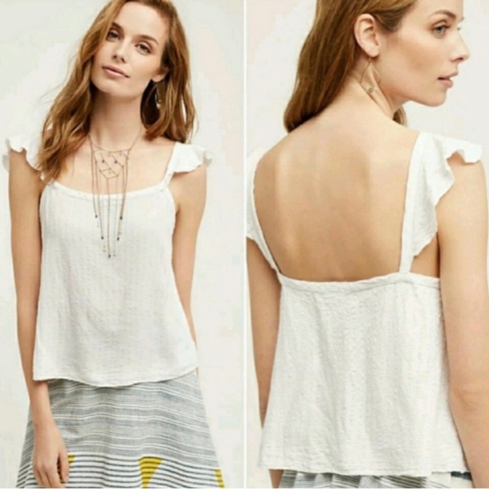 Anthropology Saturday Sunday White Ruffle Sleeve Tank Top